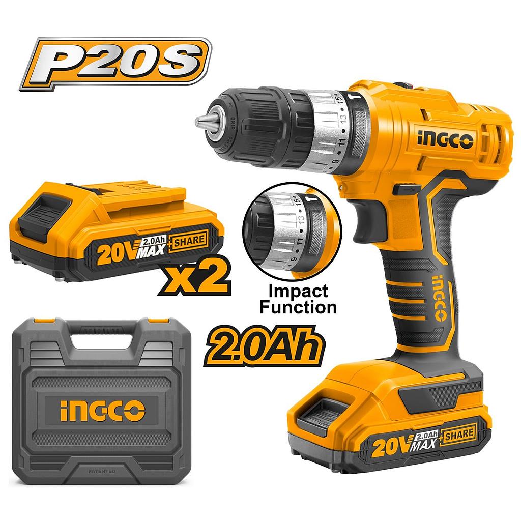TALADRO INALÁMBRICO IMPACT 20V 2BAT+CARGADOR+CAJA
