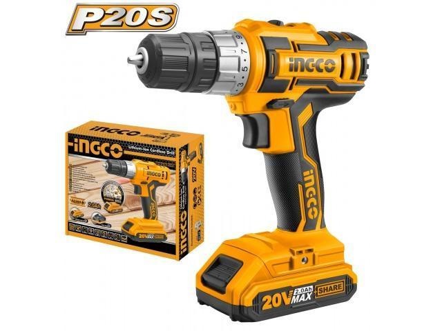 TALADRO INALAMBRICO 20V 2.OAH C/BAT+CARGADOR INGCO