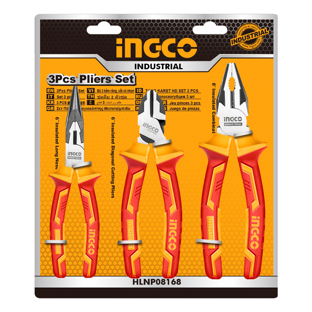 SET ALICATES UNIVERSAL 3PCS 8&quot;/DIAGONAL 6&quot;/PUNTA 6&quot; (AISLANTES) INGCO