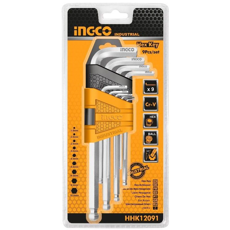 SET LLAVES 9PCS ALLEN PUNTA-BOLA 1.5-10MM CR-V INGCO